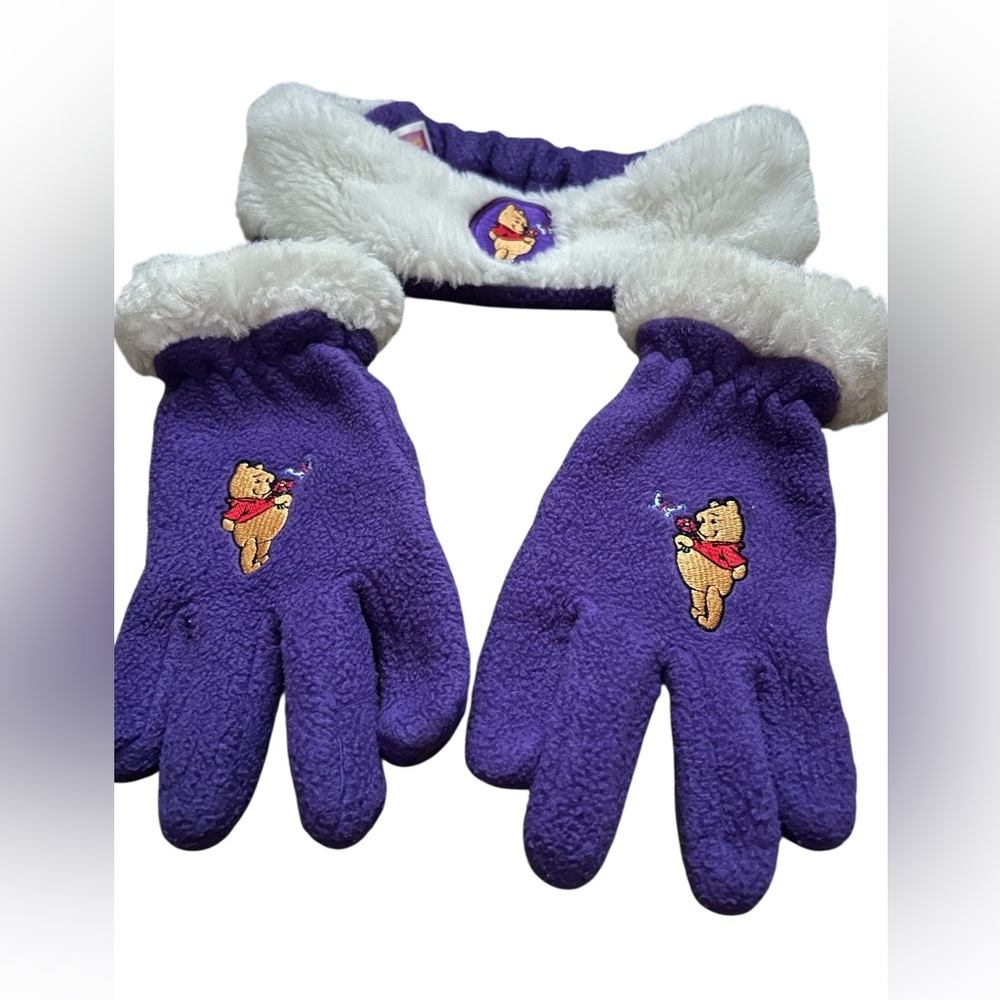 Vintage Disney Winnie the Pooh Purple Fleece Gloves & Ear Warmer Set